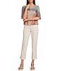 Democracy Knit Palm Tree Scoop Neck Short Flutter Sleeve Bubble Hem Top - Image 3