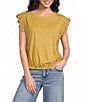 Democracy Knit Scoop Neck Scalloped Crochet Cap Sleeve Bubble Hem Top - Image 1