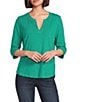 Democracy Knit Split V-Neck Elbow Sleeve Top - Image 1