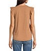 Democracy Lurex Stripe Crew Neck Ruffle Cap Sleeve Knit Top, Color:Sahara Sand/Copper - Image 2
