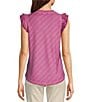 Color:Shocking Raspberry - Image 2 - Mineral Wash Knit Diagonal Stripe Detail Round Neck Double Ruffle Cap Sleeve Top