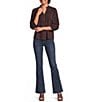 Democracy Mixed Media Embroidered Soutache Ruffle Split V-Neck 3/4 Blouson Sleeve Top - Image 3