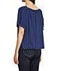 Color:Coastal Blue - Image 4 - Mixed Media Embroidered Square Neck Short Puff Sleeve Scalloped Hem Top