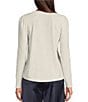 Color:Heather Off White - Image 2 - Mixed Media Knit Embellished Crew Neck Long Puff Sleeve Top
