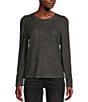 Color:Heather Charcoal - Image 1 - Mixed Media Knit Embellished Crew Neck Long Puff Sleeve Top