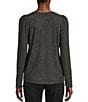 Color:Heather Charcoal - Image 2 - Mixed Media Knit Embellished Crew Neck Long Puff Sleeve Top