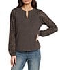 Democracy Mixed-Media Knit Split Round Neck Long Blouson Sleeve Top - Image 1