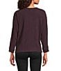 Democracy Mixed-Media Knit Split V-Neck 3/4 Sleeve Twist Front Hem Top, Color:Heather Concord Grape - Image 2
