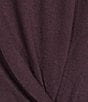 Democracy Mixed-Media Knit Split V-Neck 3/4 Sleeve Twist Front Hem Top, Color:Heather Concord Grape - Image 4