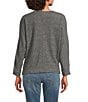 Democracy Mixed-Media Knit Split V-Neck 3/4 Sleeve Twist Front Hem Top, Color:Heather Charcoal - Image 2