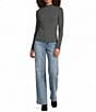 Democracy Mixed-Media Mock Neck Long Sleeve Lettuce Edge Detail Popover Top, Color:Heather Charcoal - Image 3