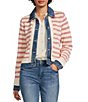 Democracy Mixed-Media Stripe Point Collar Long Sleeve Contrast Trim Button Front Jacket - Image 1