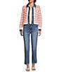 Democracy Mixed-Media Stripe Point Collar Long Sleeve Contrast Trim Button Front Jacket - Image 2