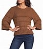 Democracy Mixed Stitch Round Neck 3/4 Bell Sleeve Sweater - Image 1