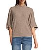 Democracy Mock Neck 3/4 Dolman Sleeve Banded Hem Knit Top, Color:Heather Brown - Image 1