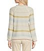 Color:Off White - Image 2 - Multicolor Stripe Acrylic High Round Neck Long Sleeve Sweater