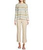 Color:Off White - Image 3 - Multicolor Stripe Acrylic High Round Neck Long Sleeve Sweater