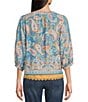 Color:Chambray Blue/Autumn Sunset Multi - Image 2 - Paisley Print 3/4 Sleeve Reversible Open-Front Jacket