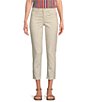 Color:Blanched Almond - Image 1 - Petite Size #double;Ab#double;Solution® Embroidered Slim Straight Leg Frayed Hem High Rise Cropped Jeans