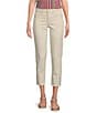 Color:Blanched Almond - Image 1 - Petite Size #double;Ab#double;Solution® Embroidered Slim Straight Leg Frayed Hem High Rise Cropped Jeans