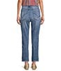 Color:Mid Blue - Image 2 - Petite Size #double;Ab#double;solution® High Rise Embroidered Straight Slim Leg Fray Hem Jeans