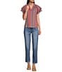 Color:Mid Blue - Image 3 - Petite Size #double;Ab#double;solution® High Rise Embroidered Straight Slim Leg Fray Hem Jeans