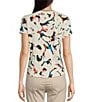 Color:Heather Jute/Orchid Multi - Image 2 - Petite Size Abstract Print V-Neck Short Cuffed Sleeve Tee Shirt