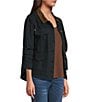 Democracy Petite Size Contrast Corduroy Collar Long Rushed Sleeve Patch Pocket Button-Front Jacket, Color:Black - Image 4