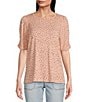 Color:Dusty Slate - Image 1 - Petite Size Dot Print Crew Neck Elbow Length Sleeve Knit Top