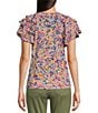 Color:Orchid Bloom Multi - Image 2 - Petite Size Jersey Knit Abstract Print V-Neck Cap Sleeve Top