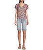 Color:Orchid Bloom Multi - Image 3 - Petite Size Jersey Knit Abstract Print V-Neck Cap Sleeve Top