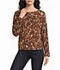 Democracy Petite Size Knit Multi Print Boat Neck Bat Wing Long Sleeve Top - Image 1