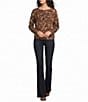 Democracy Petite Size Knit Multi Print Boat Neck Bat Wing Long Sleeve Top - Image 3