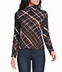 Democracy Petite Size Knit Plaid Turtle Neck Long Sleeve Top - Image 1