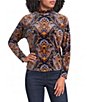 Democracy Petite Size Knit Printed Mock Neck Long Batwing Sleeve Top - Image 1