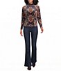 Democracy Petite Size Knit Printed Mock Neck Long Batwing Sleeve Top - Image 3