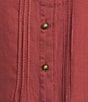 Democracy Petite Size Lyocell Ruffle Edge Collar Elbow Sleeve Button Front Top, Color:Mahogany/Red - Image 4