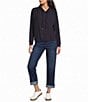 Democracy Petite Size Mixed Media Mock Neck Tie Front Long Sleeve Bubble Hem Top - Image 3