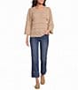 Democracy Petite Size Mixed Stitch Scalloped Round Neck 3/4 Bell Sleeve Scalloped Tier Sweater - Image 3