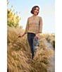 Democracy Petite Size Mixed Stitch Scalloped Round Neck 3/4 Bell Sleeve Scalloped Tier Sweater - Image 5