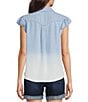 Democracy Petite Size Ombre Collared V-Neck Flutter Cap Sleeve Button Front Shirt, Color:Light Blue/White - Image 2