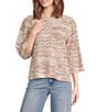 Democracy Petite Size Pointelle Space Dye Crew Neck 3/4 Bell Sleeve Sweater - Image 1