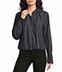 Democracy Petite Size Ruffle Collar Long Sleeve French Cuff Bubble Hem Button Front Shirt - Image 1