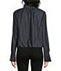 Democracy Petite Size Ruffle Collar Long Sleeve French Cuff Bubble Hem Button Front Shirt - Image 2