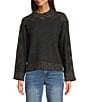 Democracy Petite Size Space-Dye Frame Print Mock Neck Long Sleeve Sweater, Color:Dark Chocolate Multi - Image 1