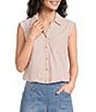 Democracy Petite Size Spliced Stripe Point Collar Cap Sleeve Bubble Hem Button-Front Top - Image 1