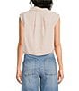 Democracy Petite Size Spliced Stripe Point Collar Cap Sleeve Bubble Hem Button-Front Top - Image 2
