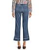 Democracy Petite Size Stretch Kick Flare Double Layer Fray Hem Crop Jeans, Color:Mid Blue - Image 2