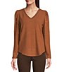 Color:Desert Brown - Image 1 - Petite Size V-Neck Scattered Rhinestone Long Puffed Sleeve Knit Top