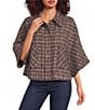 Democracy Petite Size Wool Blend Plaid Wide Collar Elbow Length Caplet Jacket - Image 1